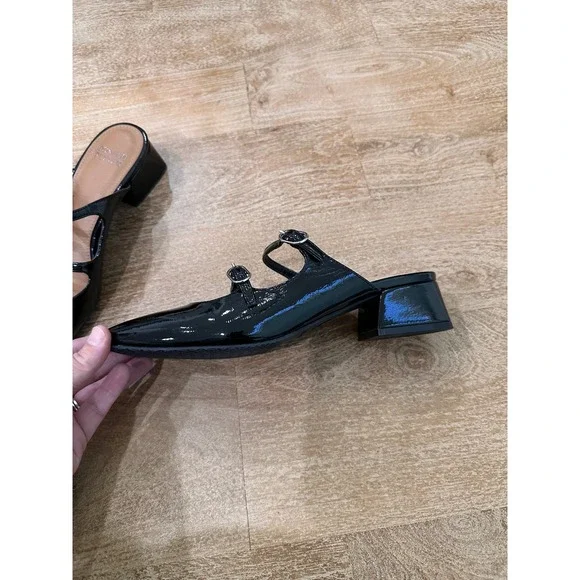 Donald Pliner Womens Black Patent Leather Mary Jane Mules Square Toe Block Heel - Picture 2 of 7